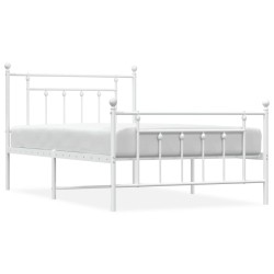 Cadre de lit métal sans matelas et pied de lit blanc 107x203 cm 