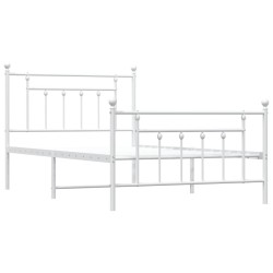 Cadre de lit métal sans matelas et pied de lit blanc 107x203 cm 