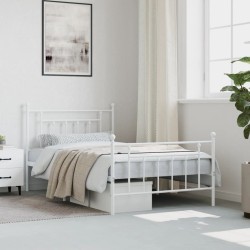 Cadre de lit métal sans matelas et pied de lit blanc 107x203 cm 