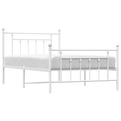 Cadre de lit métal sans matelas et pied de lit blanc 107x203 cm 