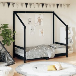 Cadre de lit pour enfant noir 80x160 cm bois de pin massif 