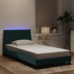 Cadre de lit avec LED sans matelas vert foncé 100x200cm velours 