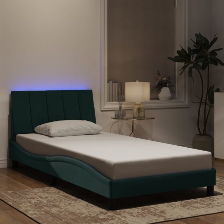 Cadre de lit avec LED sans matelas vert foncé 100x200cm velours 