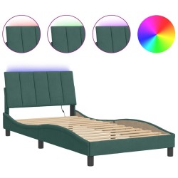 Cadre de lit avec LED sans matelas vert foncé 100x200cm velours 