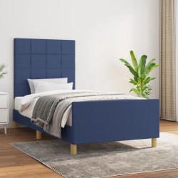 Cadre de lit sans matelas bleu 90x190 cm tissu 