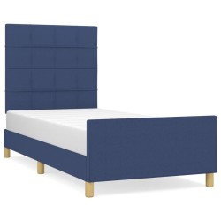 Cadre de lit sans matelas bleu 90x190 cm tissu 