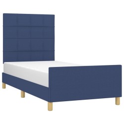 Cadre de lit sans matelas bleu 90x190 cm tissu 