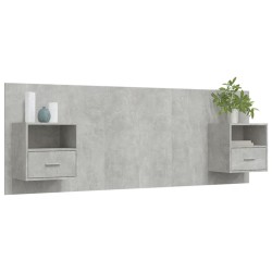 Tête de lit avec armoires Gris béton Bois d'ingénierie 