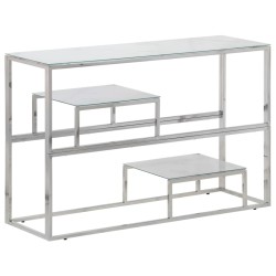 Table console argenté acier inoxydable et verre trempé 