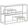 Table console argenté acier inoxydable et verre trempé 