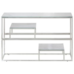Table console argenté acier inoxydable et verre trempé 