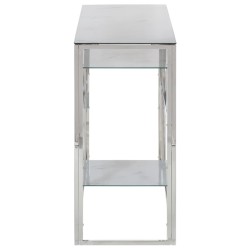 Table console argenté acier inoxydable et verre trempé 