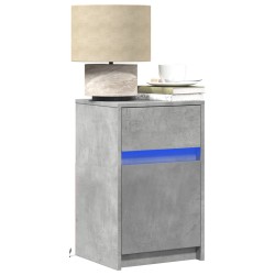 Armoire de chevet et lumières LED gris béton bois d'ingénierie 