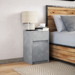Armoire de chevet et lumières LED gris béton bois d'ingénierie 