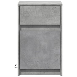 Armoire de chevet et lumières LED gris béton bois d'ingénierie 