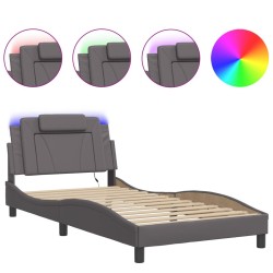 Cadre de lit avec LED sans matelas gris 100x200 cm 