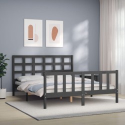 Cadre de lit sans matelas gris bois de pin massif 