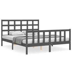 Cadre de lit sans matelas gris bois de pin massif 