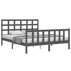 Cadre de lit sans matelas gris bois de pin massif 