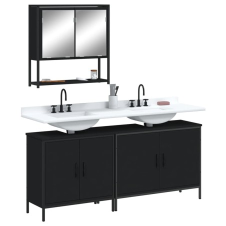 Ensemble de meubles salle de bain 3 pcs noir bois d'ingénierie 