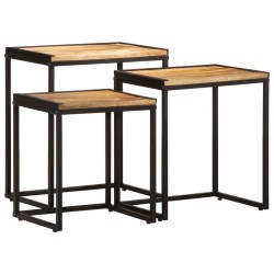 Tables d'appoint gigognes 3 pcs bois de manguier massif brut 