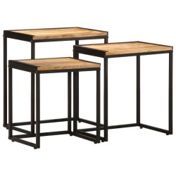 Tables d'appoint gigognes 3 pcs bois de manguier massif brut 