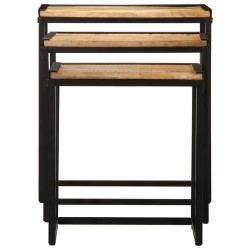Tables d'appoint gigognes 3 pcs bois de manguier massif brut 