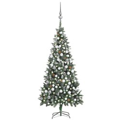 Arbre de Noël artificiel pré-éclairé/boules pommes de pin 210cm 