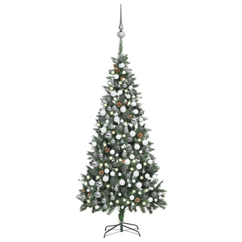 Arbre de Noël artificiel pré-éclairé/boules pommes de pin 210cm 