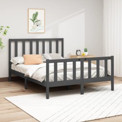Cadre de lit sans matelas gris 150x200 cm bois de pin massif 