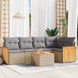 Salon de jardin avec coussins 6 pcs beige résine tressée 