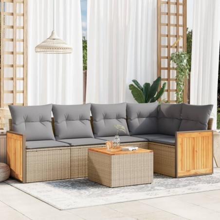 Salon de jardin avec coussins 6 pcs beige résine tressée 