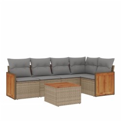Salon de jardin avec coussins 6 pcs beige résine tressée 