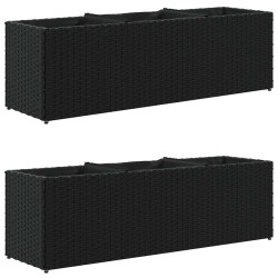 Jardinières avec 3 pots 2 pcs noir 105x30x32 cm résine tressée 
