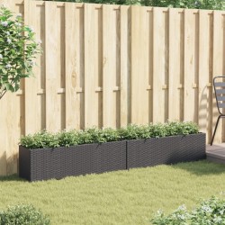 Jardinières avec 3 pots 2 pcs noir 105x30x32 cm résine tressée 