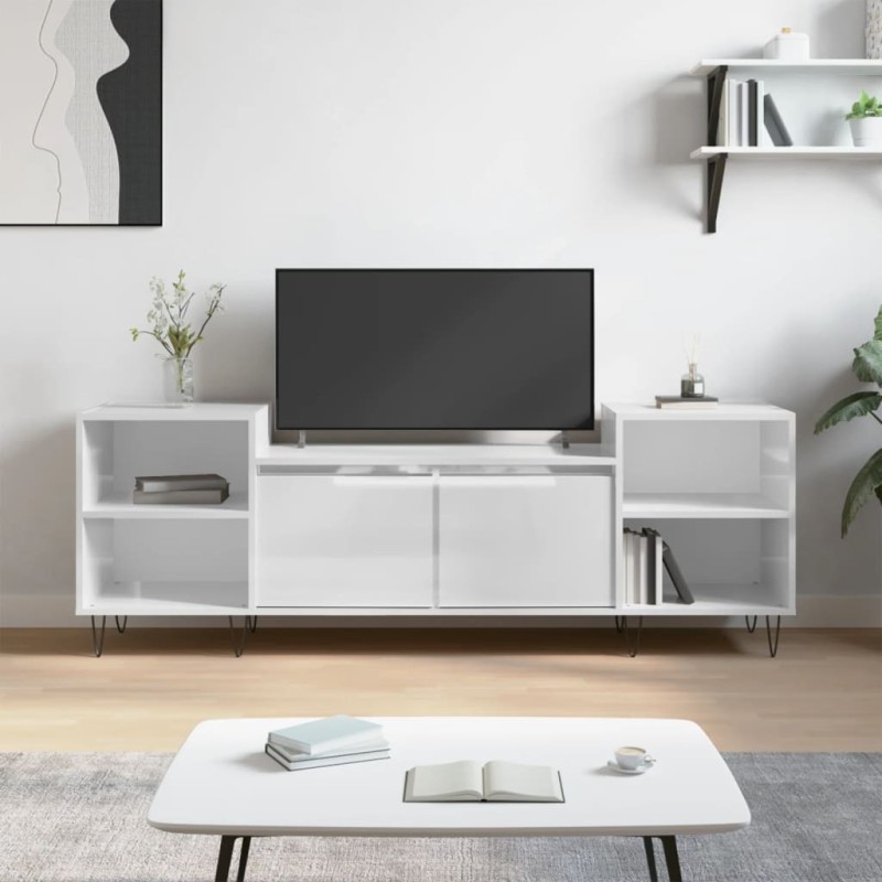 Meuble TV Blanc brillant 160x35x55 cm Bois d'ingénierie Meuble TV Blanc brillant 160x35x55 cm Bois d'ingénierie