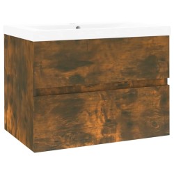Meuble lavabo avec bassin intégré Chêne fumé Bois d'ingénierie 