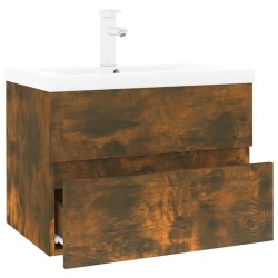 Meuble lavabo avec bassin intégré Chêne fumé Bois d'ingénierie 