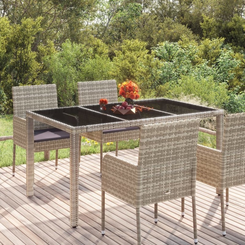 Table de jardin dessus en verre Gris 150x90x75cm Résine tressée 