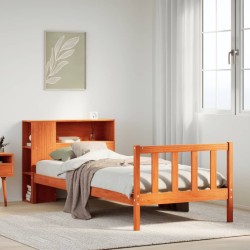 Lit bibliothèque sans matelas cire marron 90x190 cm pin massif 