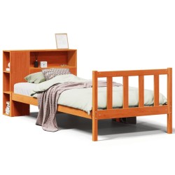 Lit bibliothèque sans matelas cire marron 90x190 cm pin massif 