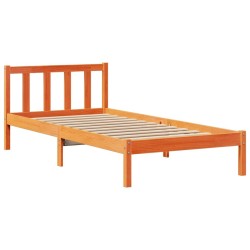 Lit bibliothèque sans matelas cire marron 90x190 cm pin massif 