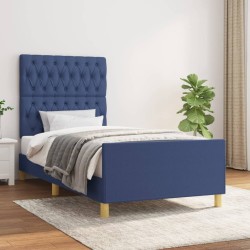 Cadre de lit sans matelas bleu 90x190 cm tissu 