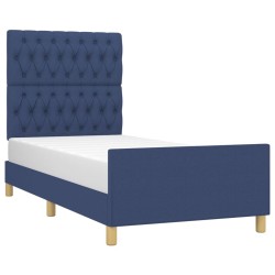 Cadre de lit sans matelas bleu 90x190 cm tissu 