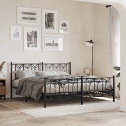 Cadre de lit métal sans matelas avec pied de lit noir 183x213cm 