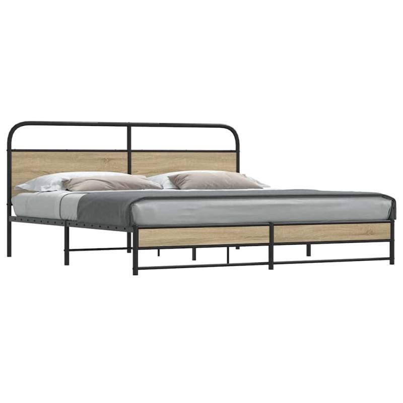 Cadre de lit en métal sans matelas chêne fumé 193x203 cm 