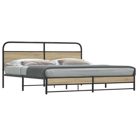 Cadre de lit en métal sans matelas chêne fumé 193x203 cm 
