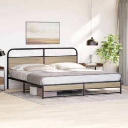 Cadre de lit en métal sans matelas chêne fumé 193x203 cm 