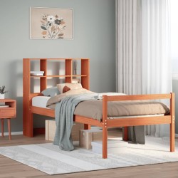 Lit bibliothèque sans matelas cire marron 75x190 cm bois massif 