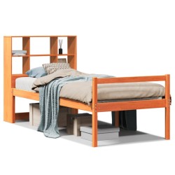 Lit bibliothèque sans matelas cire marron 75x190 cm bois massif 